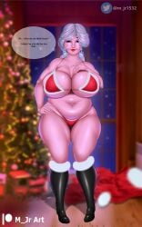 1girls bikini breasts christmas female grey_hair huge_breasts m_jr_art mature milf mrs._claus voluptuous