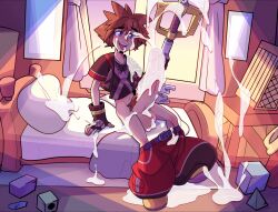 bedroom big_balls big_penis cum cum_drip cum_on_floor cum_on_penis cumming definetelyyuu disney excessive_cum iamyuu keyblade kingdom_hearts male_only pants_down pubic_hair sora sora_(kingdom_hearts) square_enix yuunsfw