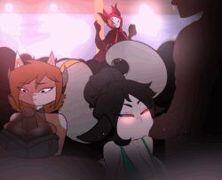 animated animated_gif anthro baeday blowjob boobjob busty crowd deepthroat demon demon_girl dutches_silky furry glowing_eyes huge_breasts muushai paizuri party stripper_pole succubus succubus_horns thick titfuck_under_clothes titjob yiff