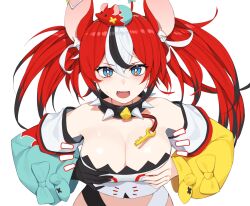 1girls absurdres animal animal_ears animal_on_head armwear asymmetrical_sleeves black_collar black_gloves black_hair black_neckwear blue_armwear blue_clothing blush blush_lines blushing_at_viewer breasts breasts_focus cleavage clothed clothing collar dice_hair_ornament fan_mascot_(vtuber) female female_focus gloves green_sleeves hair_between_eyes hair_ornament hair_ribbon hakos_baelz highres hololive hololive_english hololive_english_-council- hololive_english_-promise- key key_necklace large_breasts light-skinned_female light_skin looking_at_viewer mismatched_sleeves mr._squeaks_(hakos_baelz) multicolored_armwear multicolored_hair necktie neckwear on_head pepper0 rat rat_ears rat_girl red_armwear red_clothing red_hair ribbon shiny shiny_breasts shiny_skin simple_background single_glove solo spiked_collar spikes topwear virtual_youtuber vtuber white_background white_flower white_hair white_ribbon white_topwear yellow_armwear yellow_clothing yellow_sleeves