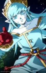 aeos ai_generated aios blue_eyes blue_hair blue_skin dragon_ball goddess super_dragon_ball_heroes