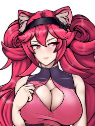 animal_ears big_breasts blush cleavage cleavage_pull headband hot_pink_hair iztac latam_virtual_youtuber light-skinned_female lipstick lunaria_ayaren solo_female twintails upper_body virtual_youtuber vtuber vtuberfanart youtube_hispanic