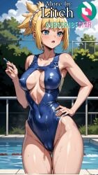 ai_generated blonde_hair cameltoe dr.stone hourglass_figure kohaku_(dr.stone) litch medium_breasts ponytail stable_diffusion swimsuit temper_ai