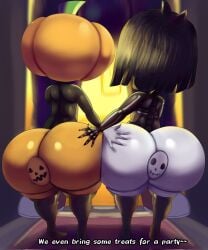 2boys ass big_ass big_butt black_hair butt buttplug buttplug_in_ass fat_ass fat_butt femboy hand_on_butt huge_ass huge_butt khadhunter7 male male_only pump_(srpelo) skid_(srpelo) spooky_month sr_pelo text thick_ass thick_butt trick_or_treat