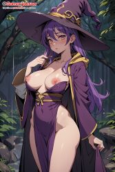 ai_generated breasts breasts_out gamarjobson goblin_slayer milf nipples purple_hair seductive witch_girl witch_hat