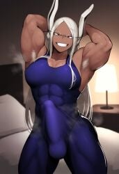 1futa abs ai_generated angry arm_behind_head armpit_fetish armpit_hair armpits arms_up balls ballsack bedroom big_penis bulge clothing dark-skinned_futanari dark_skin erection erection_under_clothes futa_only futanari gloopai grin long_hair miruko muscular muscular_futanari my_hero_academia nai_diffusion penis red_eyes rumi_usagiyama smile smirk solo solo_futa sweat sweatdrop sweating white_hair