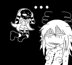 ... 2girls black_and_white breasts chibi completely_nude_female demon demon_girl dj_met doodle funamusea hanten horns mob_face monochrome nude obsolete_dream oekaki physical_natural pointy_ears small_breasts