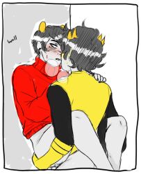 2boys against_wall clothing gay homestuck kankri_vantas male mituna_captor tagme wall yaoi