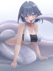 1girls big_breasts blue_eyes breasts female female_focus female_only forked_tongue hololive hololive_english hololive_english_-council- hololive_english_-promise- lamia light-skinned_female light_skin looking_at_viewer monster monster_girl naga ouro_kronii ouroboro solo solo_female solo_focus virtual_youtuber zerorespect_bot