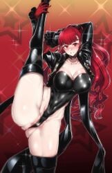 clothing female gggg human kasumi_yoshizawa pale_skin persona persona_5 phantom_thief_suit standing_split tagme thighhighs