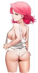 1girls artist_name ass back back_view backboob bare_shoulders breasts eden_(shiroki_yuutsu) from_behind grin large_breasts looking_at_viewer looking_back medium_hair no_bra original pink_hair short_hair sideboob simple_background tagme tank_top teeth thighs tight_clothing vanilla_(eden_(shiroki_yuutsu)) white_background white_tank_top yellow_eyes