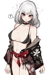 1girls bangs belly belly_button big_breasts blush blushing breasts busty choker collar elf_ears female female_only gogalking grey_hair huge_breasts insact japanese_clothes knife_ears large_breasts pale-skinned_female pale_skin pointy_ears red_eyes revealing_clothes sharp_ears silver_hair thighs traditional_clothes tummy vampire vampire_(gogalking) vampire_girl white_hair