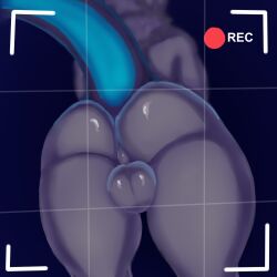 4_ears anthro ass balls big_butt blur_(disambiguation) bright_light bright_tail camera_hud camera_overlay camera_view fur furrky genitals girly glistening glistening_body glistening_butt glistening_genitalia glistening_skin grey_body grey_fur humanoid lineless low-angle_view machine male male_only multi_ear perineum protogen rear_view recording sam_nevadito_(artist) shark_tail simple_background solo tail thick_thighs wide_hips