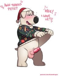 absurd_res animal_genitalia animal_penis anthro balls bottomless brian_griffin canid canine canine_genitalia canine_penis canis christmas christmas_clothing christmas_headwear christmas_sweater christmas_topwear clothed clothing domestic_dog drunk erection family_guy genitals hat headgear headwear hi_res holidays kamudragon male male_only mammal penis santa_hat sheath simple_background substance_intoxication sweater topwear white_background