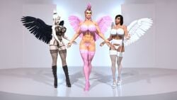 3d 3d_(artwork) 3girls abs angel_wings angela_ziegler big_breasts bimbo bimbo_lips black_bodysuit black_hair black_lingerie black_lipstick black_stockings black_wings blizzard_entertainment bodysuit breasts fareeha_amari fishnets garter garter_belt garter_straps heels high_heel_boots high_heels junker_queen lewdink light-skinned_female light_skin lingerie lipstick mercy modeling muscular muscular_female no_sex odessa_stone overwatch overwatch_2 pale-skinned_female pale_skin pharah pink_bra pink_hair pink_lingerie pink_lipstick pink_panties pink_stockings pink_wings platform_heels ponytail pose short_hair stockings tan-skinned_female tan_skin thick_thighs thong_panties toned toned_female white_bra white_hair white_lingerie white_panties white_stockings white_wings wide_hips