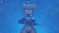 animatronic animatronic_female bear blue_eyes blush bowtie female five_nights_at_freddy's five_nights_at_freddy's_2 freddy_(fnaf) freddy_fazbear fredina's_nightclub fredina_(cally3d) frenni_fazclaire gun haunted holding_gun holding_object lighting looking_at_viewer panties possessed robot_girl solo top_hat ultimate_custom_night vest