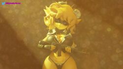 animatronic animatronic_female bear bowtie female female five_nights_at_freddy's five_nights_at_freddy's_2 fredina's_nightclub golden_freddy_(fnaf) golden_fredina_(cally3d) gun haunted holding_gun holding_object lighting looking_at_viewer panties possessed robot_girl solo top_hat type_0 ultimate_custom_night vest white_pupils