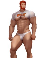 abs biceps bulge crop_top drawnpr0n fate/zero flaccid iskandar_(fate) male male_only muscles muscular muscular_male pecs red_hair solo solo_male standing thick_thighs underwear