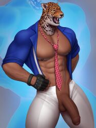 abs biceps big_dick big_penis drawnpr0n flaccid flaccid_penis huge_penis jaguar_mask king_(tekken) male male_only muscles muscular muscular_male open_shirt penis_out smooth_skin tekken tekken_2 thick_thighs tie uncut unzipped_pants