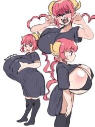 big_breasts bimbo bra breasts bwunnymom dress female gigantic_breasts horns huge_breasts ilulu_(dragon_maid) kobayashi-san_chi_no_maidragon large_breasts massive_breasts miss_kobayashi's_dragon_maid pink_eyes pink_hair short_stack shortstack solo_female solo_focus thick_thighs top_heavy