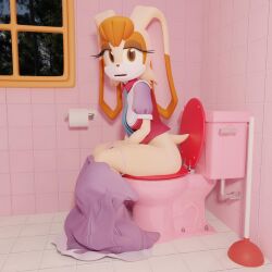 anthro bathroom bathroom-art_(artist) bottomwear breasts clothed clothing feces female fur hair lagomorph leporid looking_at_viewer mammal open_mouth panties panties_down partially_clothed plunger rabbit scat sega skirt skirt_down solo sonic_(series) sonic_the_hedgehog_(series) toilet toilet_paper underwear underwear_down vanilla_the_rabbit