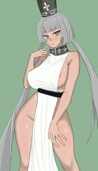 aged_up charon_(limbus_company) collar female female_focus female_only gray_hair hat limbus_company nipple_bulge project_moon twintails