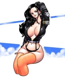 1girls big_breasts black_hair breasts cleavage egghead female female_only fit_female hourglass_figure hourglass_figurre huge_breasts human iury_padilha large_breasts light-skinned_female long_hair navel nico_robin nico_robin_(egghead) one_piece one_piece:_egghead_arc pose post-timeskip skimpy slim_waist solo thick_thighs thighhighs thong wide_hips