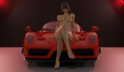 ass breasts car completely_nude completely_nude_female crossed_legs ferrari fortnite fortnite:_battle_royale grinning grinning_at_viewer hat kitway looking_at_viewer modena nude nude_female pose posing