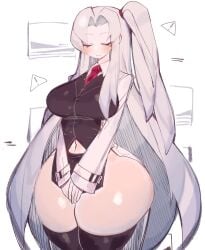 angela_(lobotomy_corporation) ass big_ass big_breasts big_thighs blush breasts closed_eyes clothing curvy gigantic_ass gigantic_thighs huge_ass huge_breasts huge_thighs lobotomy_corporation long_hair project_moon thick_hips thick_thighs thighhighs thighs usa37107692 white_body white_hair white_skin wide_hips