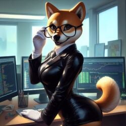 ai_generated anthro business_suit canine doge furry glasses office solo solo_female