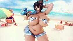 1girls 3d beach breasts brown_hair chubby companion_bot day dildo eyewear fellatio female fuckhead glasses hair_stick hover_bot huge_breasts mei_(overwatch) oral overwatch overwatch_2 popsicle public public_sex scantily_clad seaside short_shorts shorts small_but_hung snowball_(overwatch) stealth_sex sucking sunlight swimsuits