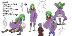 bigger_female body_markings bookman_v character_sheet cowgirl_position duel_monster female green_hair lady_ninja_yae long_breasts milf ninja sagging_breasts standing_sex yellow_eyes yu-gi-oh! zero_suit