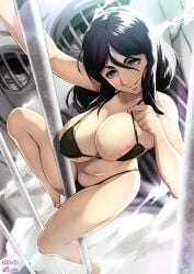 1girls attack_on_titan big_breasts black_hair breasts female female_focus female_only lara_tybur light-skinned_female light_skin long_hair looking_at_another looking_at_viewer moris nipples pieck_finger pole_dancing shingeki_no_kyojin smile smiling smiling_at_viewer sweat sweatdrop sweating underwear warhammer_titan