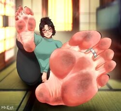 1girls absurd_res absurdres ana_xenakis barefoot big_feet black_hair black_nails black_toenails blush blushing brown_eyes brown_hair clothed_female dirty_feet feet female foot_fetish foot_focus from_below glasses greek_toe grief_(series) highres long_hair long_toes looking_at_viewer meaty_soles mr_evil nail_polish ponytail pov presenting_feet sitting smile smiling_at_viewer soles solo solo_female spread_toes teacher teacher_and_student tease teasing toe_curl toe_ring toe_scrunch toenail_polish toenails toes wrinkled_feet wrinkled_soles