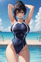 ai_generated big_breasts kaminashi_nozomi keijo!!!!!!!! ponytail smile swimsuit thick_thighs