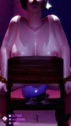 3d asian big_breasts bondage breasts chair_bondage duskyart feet mei_(overwatch) nipples overwatch overwatch_2 squirting sweat tied_up vibrator wet