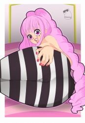 ass ass_focus ass_grab cameltoe color edu_pompom female female_only grabbing heavenly_ass huge_ass mikleodeus one_piece pantyhose perona pink_hair purple_eyes socks waiting