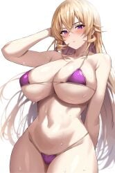 1girls bikini blonde_hair breasts female female_only hi_res hips huge_breasts jasony light-skinned_female light_skin long_hair micro_bikini nakiri_erina naughty_face purple_eyes shokugeki_no_souma thick_thighs thighs wide_hips