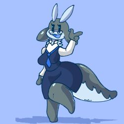 9060035 alternate_version_available arm_up breast breasts clothed clothing dress female female_only furry large_tail snappy_snaz soda_(notokayweirdo) tail thick_thighs tie