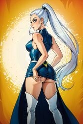 ai_generated ass butt_crack dress high_heel_boots icy_(winx_club) looking_back miniskirt ponytail rainbow_(animation_studio) thigh_boots underbutt white_hair winx_club