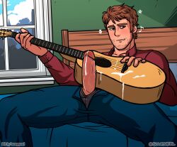 after_orgasm balls blush boner clothing cum erection facial_hair male male_only penis penis_out scott_pilgrim solo solo_male soupyeel stephen_stills