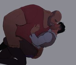 canon_couple fully_clothed gay heavy_weapons_guy kissing male/male medic_(team_fortress_2) nebulousmedic sloppy_kiss team_fortress_2 tongue_kiss