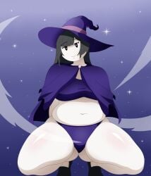 1girls 2d 2d_(artwork) alternate_version_available ass big_belly big_breasts black_hair bra breasts butt_fang chubby_female cloak henry_stickmin_(game) long_hair mob_face nobytes_(artist) panties solo solo_female the_witch_(henry_stickmin) thick_thighs witch witch_hat