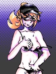 1girls almost_naked big_breasts black_underwear blond_hair blush blushing breasts cap dolbaeb12345 female five_nights_at_freddy's five_nights_at_freddy's:_security_breach fnaf gloves green_eyes horny horny_female light-skinned_female light_skin lipstick looking_at_viewer nails open_mouth painted_nails self_upload sweat underwear vanessa_(fnaf) visible_nipples visible_underwear