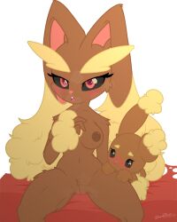 <3_eyes alpha_channel ambiguous_gender anthro black_sclera blush breasts breath buneary duo female genitals heart hi_res looking_at_viewer lopunny nintendo nipples pokemon pussy sherathoz sitting spread_legs spreading