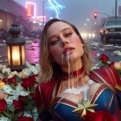 1girls after_oral after_sex ai_generated blonde_hair brie_larson captain_marvel celebrity choker cum cum_drip cum_in_mouth cum_on_breasts dollar_bills eyelashes female hero_costume looking_at_viewer marvel marvel_cinematic_universe money photorealism photorealistic realistic_breast_size seductive_eyes seductive_mouth superhero_costume superheroine