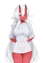 akumi breasts clothing female horns oni oni_horns red_skin scars topwear virtual_youtuber vyugen white_hair yellow_eyes yoclesh