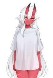 ? akumi clothing female horns oni oni_horns red_skin scars topwear virtual_youtuber vyugen white_hair yellow_eyes yoclesh