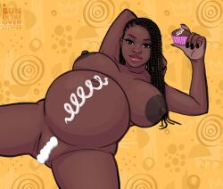 1girls belly big_belly breasts bunintheoven dark-skinned_female dark_skin female food_play nipples pregnant solo