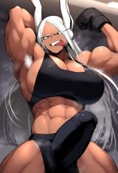 1futa abs ai_generated angry arm_behind_head armpit_fetish armpit_hair armpits arms_up big_penis boxing boxing_gloves bulge clothing dark-skinned_futanari dark_skin erection erection_under_clothes futa_only futanari gloopai grin long_hair miruko muscular muscular_futanari my_hero_academia nai_diffusion penis red_eyes rumi_usagiyama smile smirk solo solo_futa sports_bra sportswear steam steaming_body sweat sweatdrop sweating tongue tongue_out white_hair